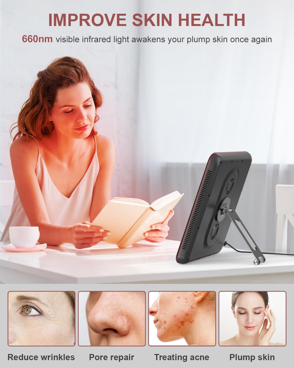 Red Light Therapy Panel, 225 Dual-Chip Leds with 660Nm Red & 850Nm near Infrared Light for Face, Skin, Sleep, Body Relaxation, Portable Therapy Panel with Stand & Timer