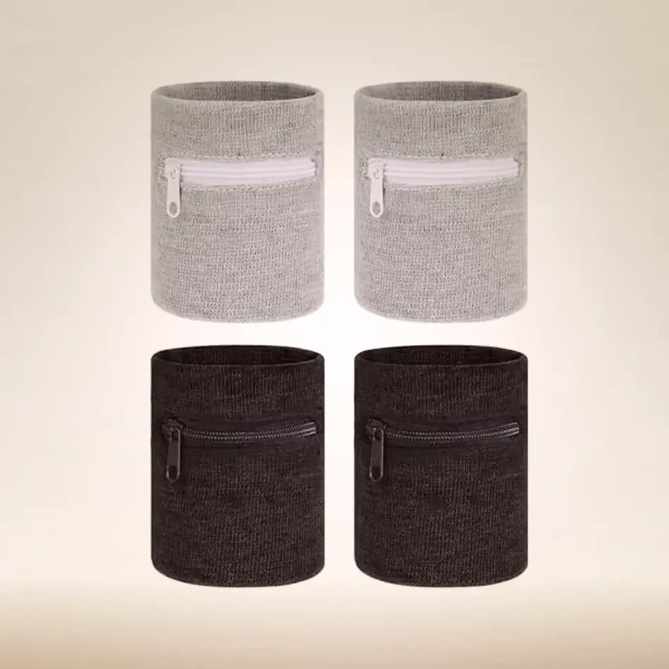 4Pcs Wrist Wallet for Men Wrist Sweat Bands with Zipper Wristband Pocket Sports Absorb Sweat Wristbands for Women Running Hiking Workout Key Holder for Gym Sports Running Walking Hiking Travel