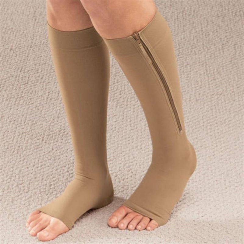 Zipped Open Toe Compression Socks