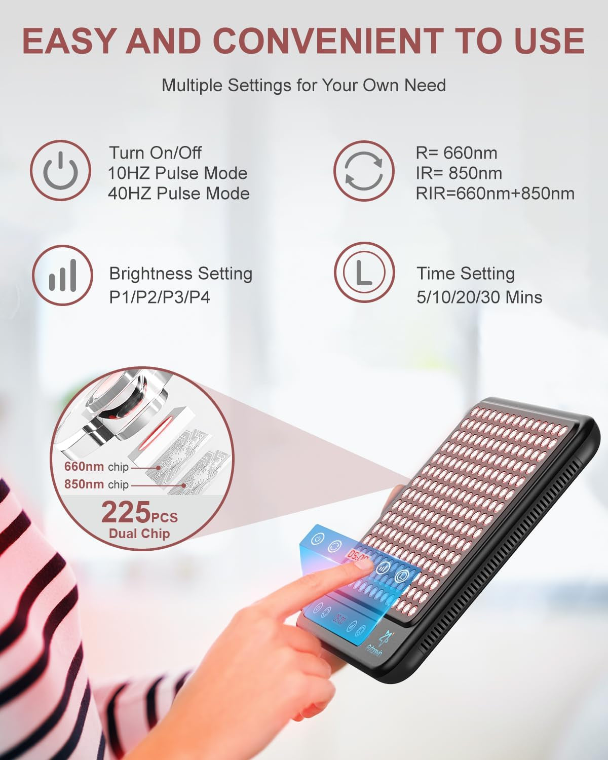 Red Light Therapy Panel, 225 Dual-Chip Leds with 660Nm Red & 850Nm near Infrared Light for Face, Skin, Sleep, Body Relaxation, Portable Therapy Panel with Stand & Timer